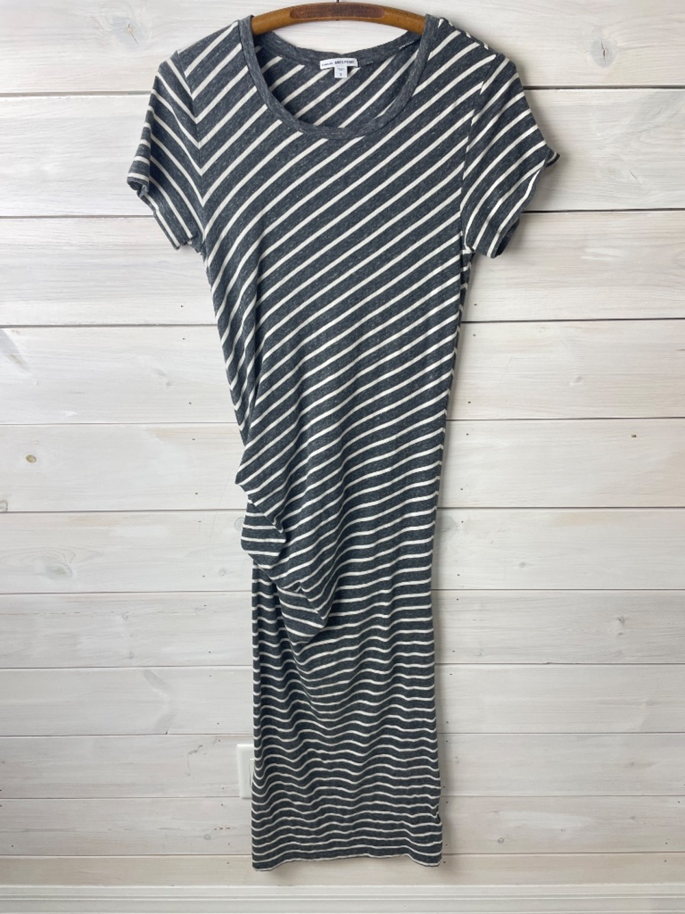 Standard James Perse Charcoal Gray White Stripe Short Sleeve Maxi Dress